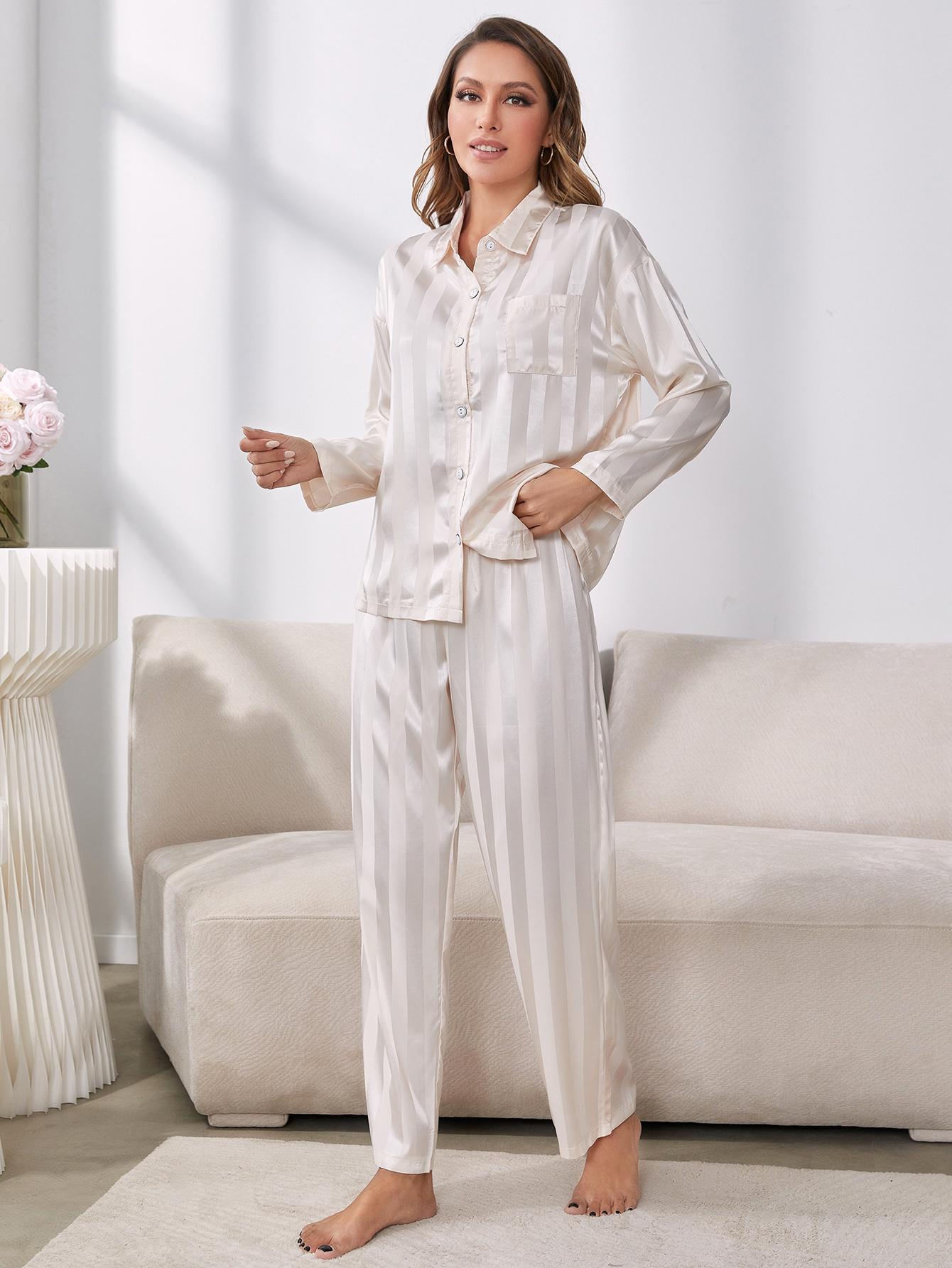 Button-Up Contrast Stripe Pajama Set