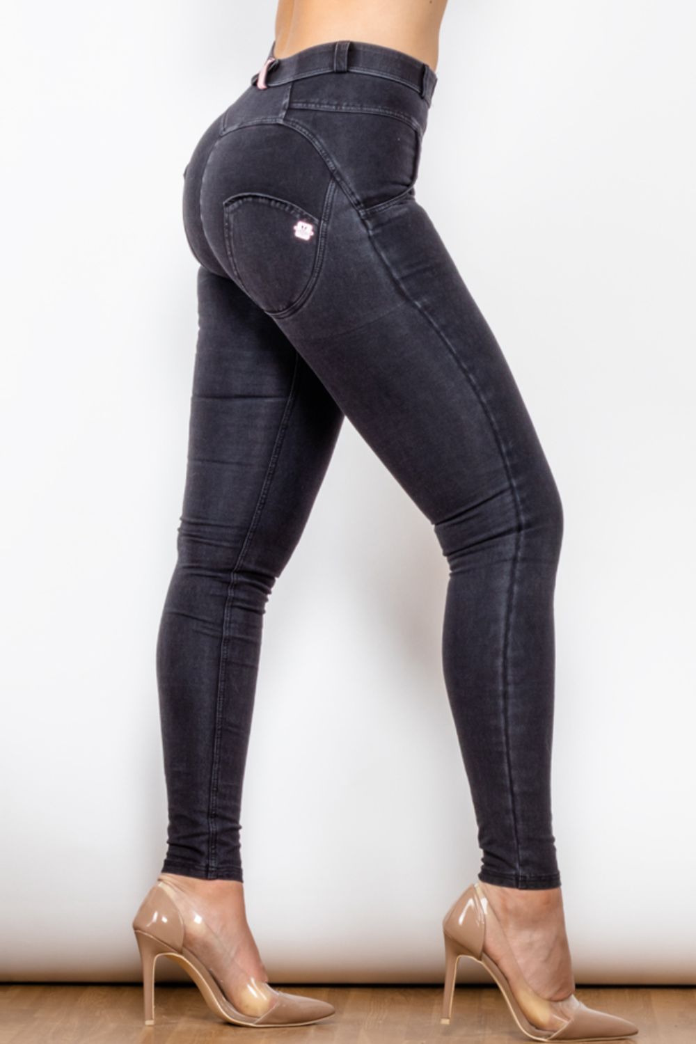 Shimmery Black Skinny Long Jeans - Button Closure