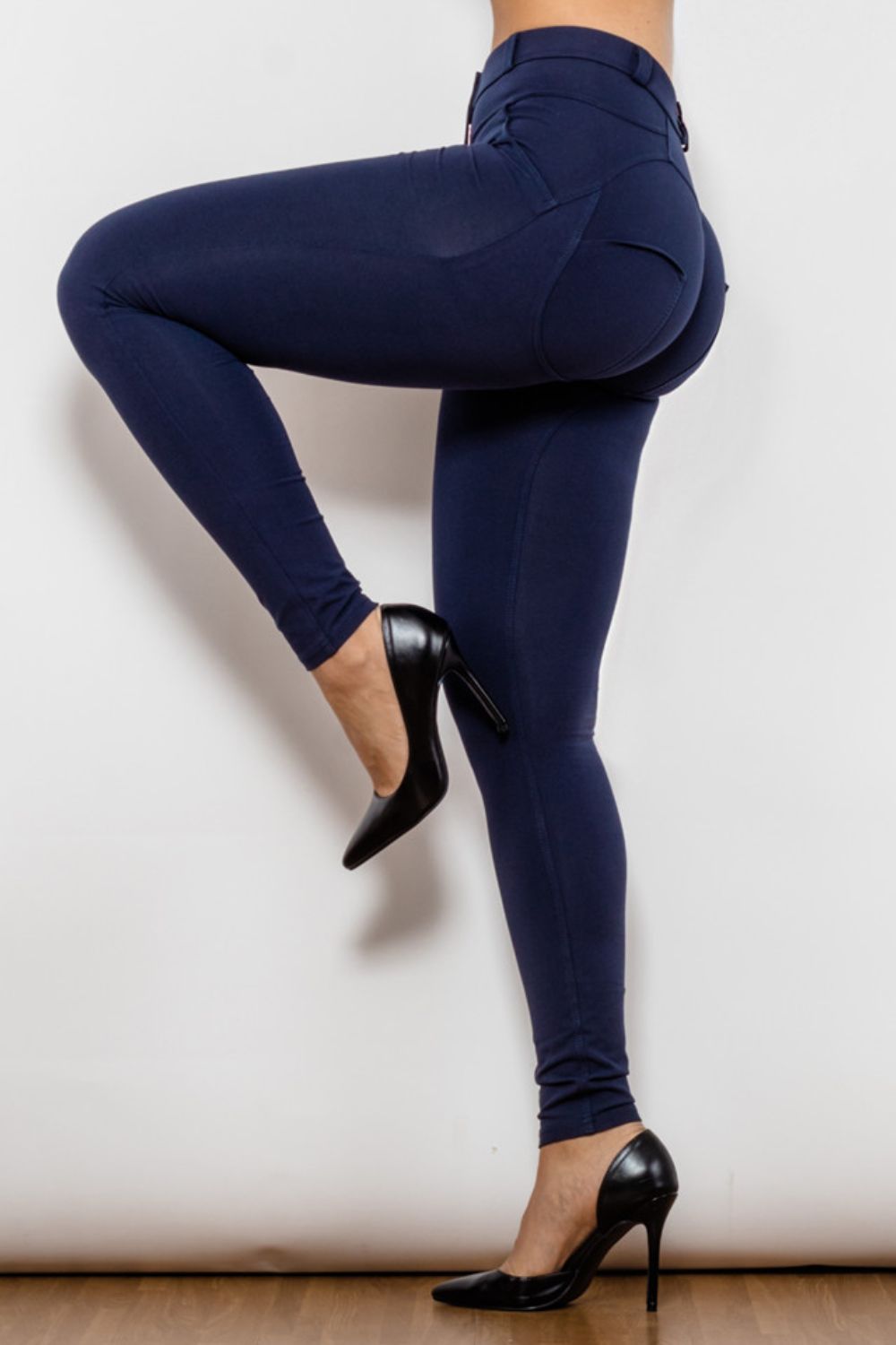 Navy Long Skinny Jeans - Button Closure