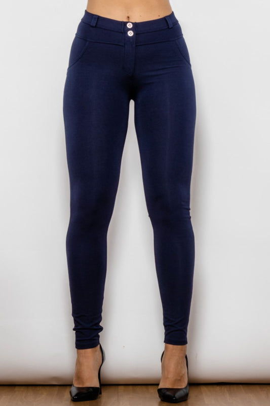 Navy Long Skinny Jeans - Button Closure