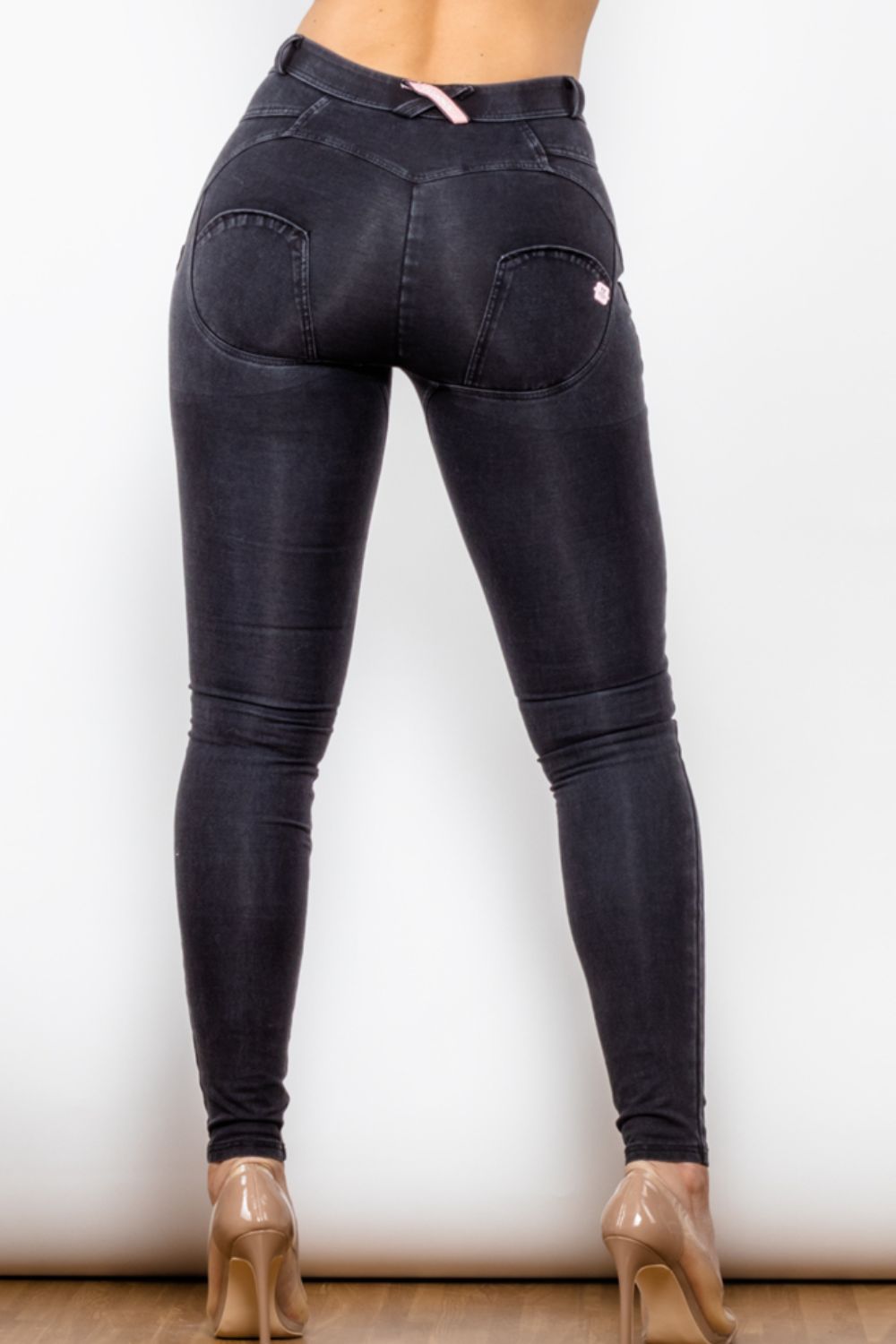 Shimmery Black Skinny Long Jeans - Button Closure