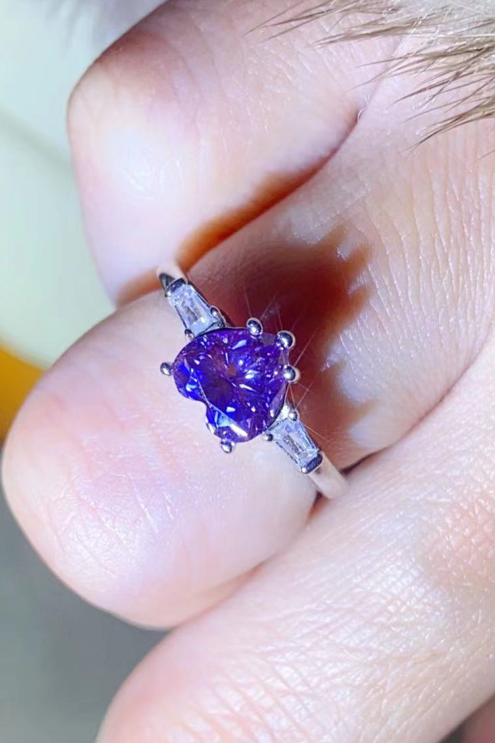 Heart-Shaped Platinum-Plated Purple Moissanite Ring (1 ct. w.t.)