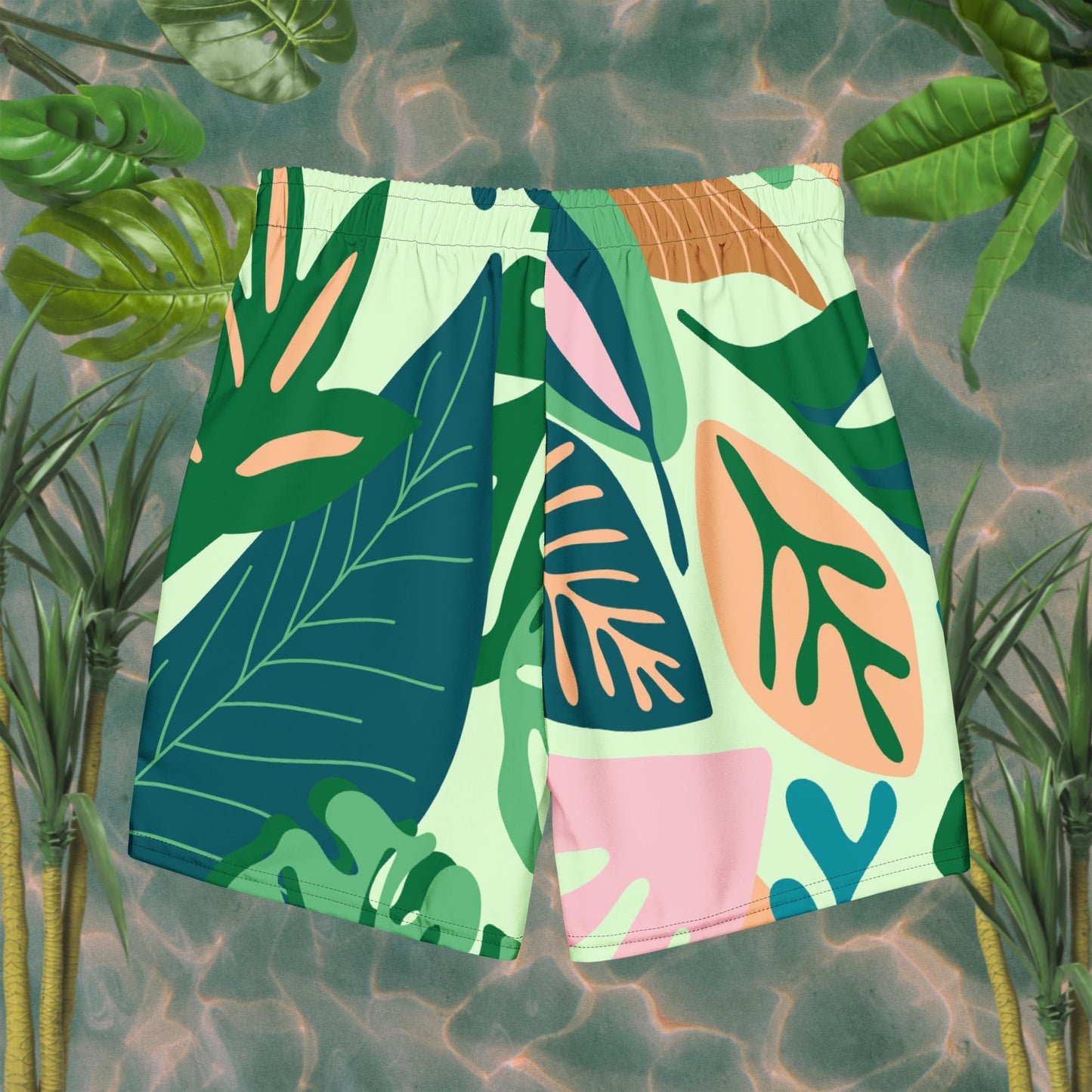 Green Tropical Florals Men's swim trunks