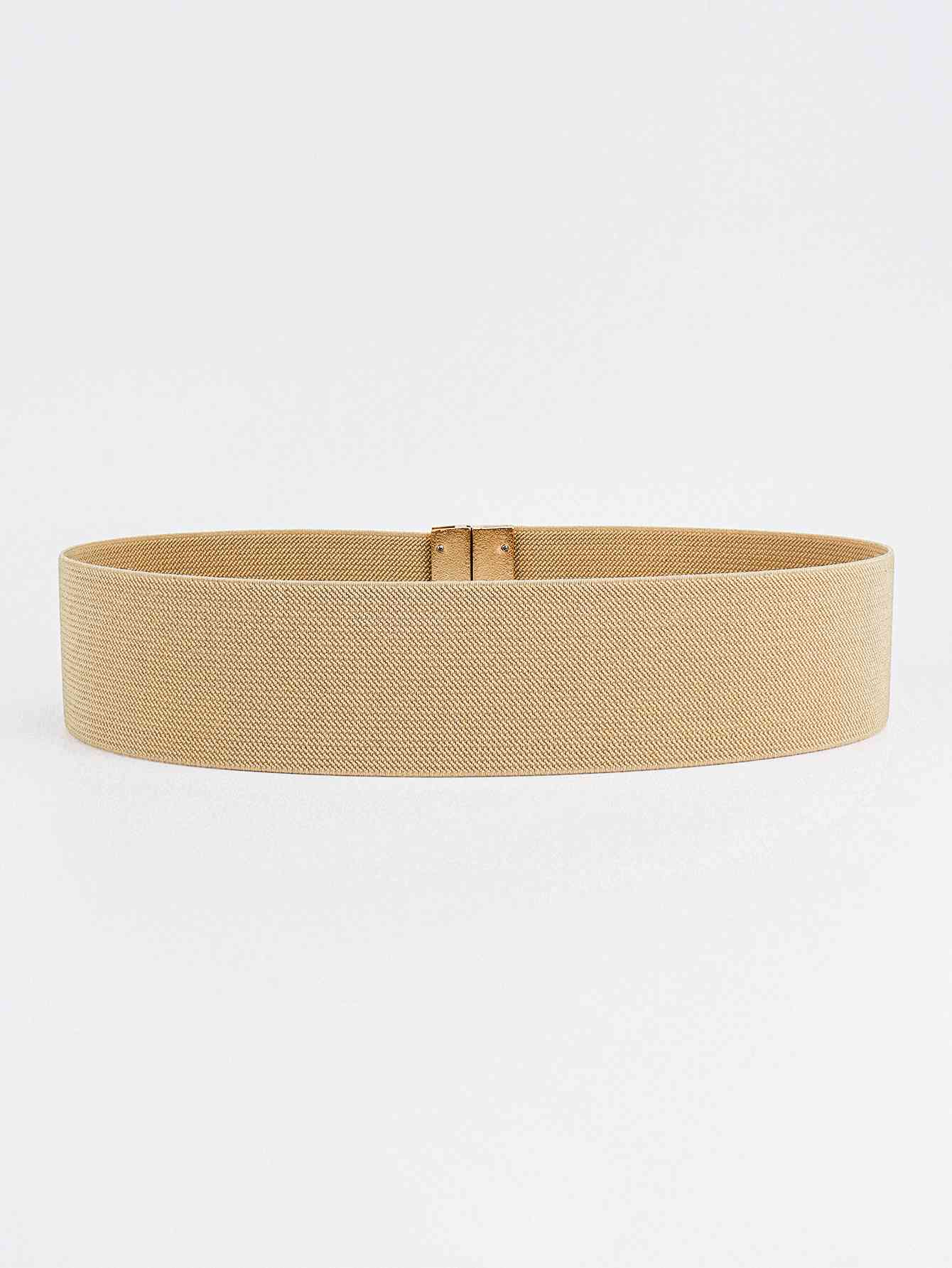 Wide Band Elastic Belt with Gold Statement Buckle