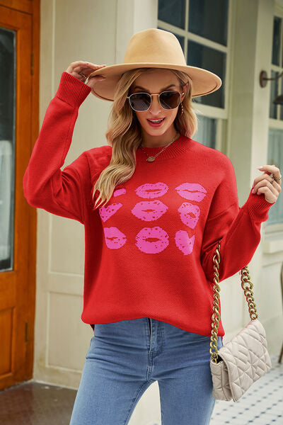 Sweet Kisses Round Neck Slit Sweater