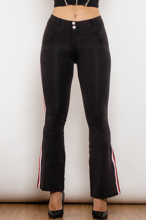 Side Stripe Contrast Bootcut Jeans - Black