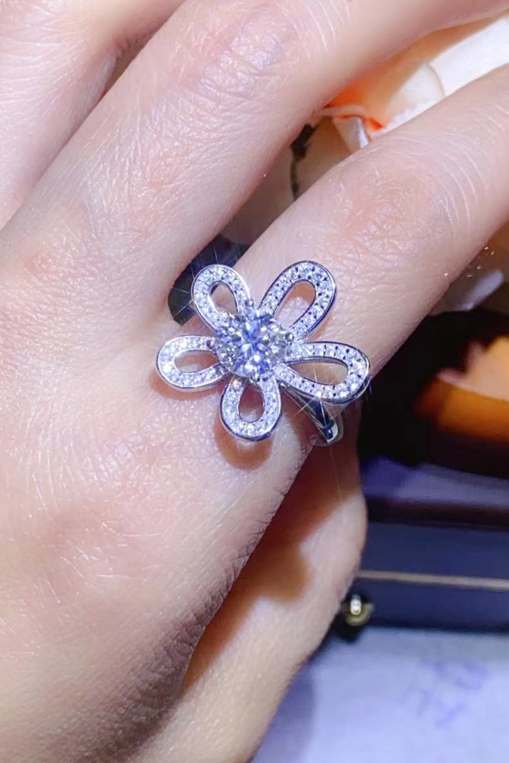 Daisy Petal Crystal Moissanite Flower-Shape Open Ring (1 ct. t.w.)