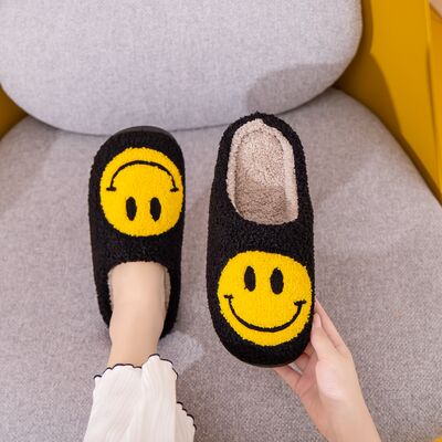 Melody Solid Black Smiley Face Slippers