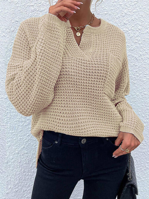 Waffle Knit Long Sleeve Sweater