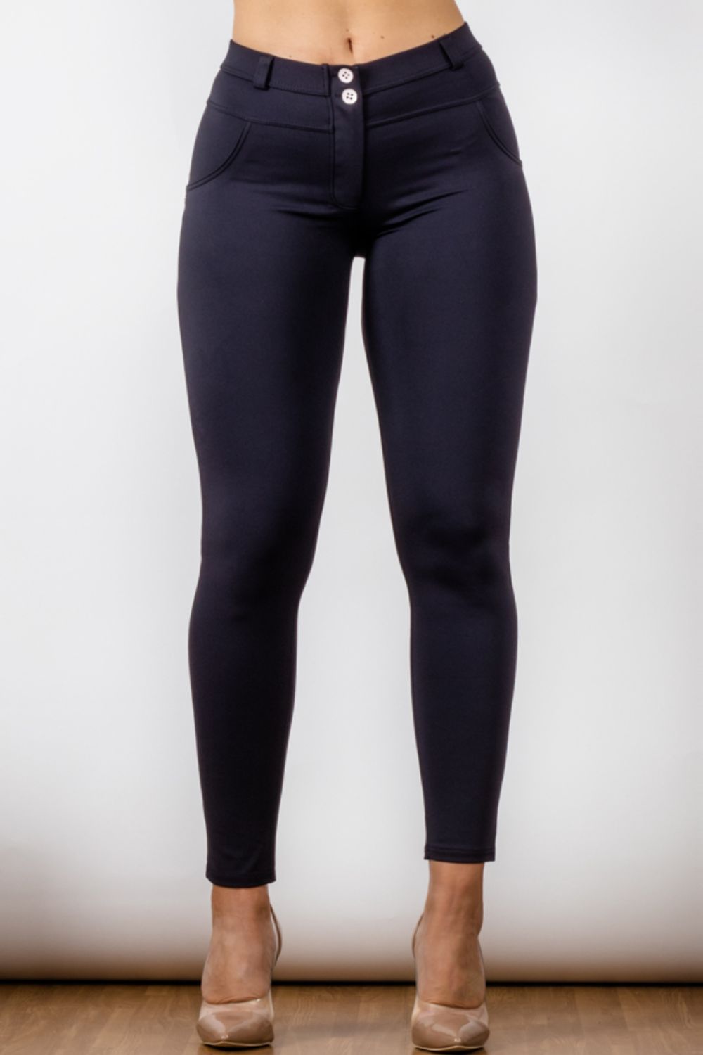 Buttoned Skinny Long Jeans - Black