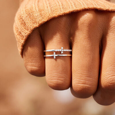 925 Sterling Silver Double Cross Ring