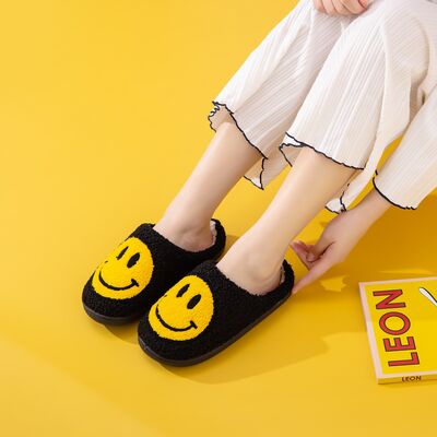 Melody Solid Black Smiley Face Slippers
