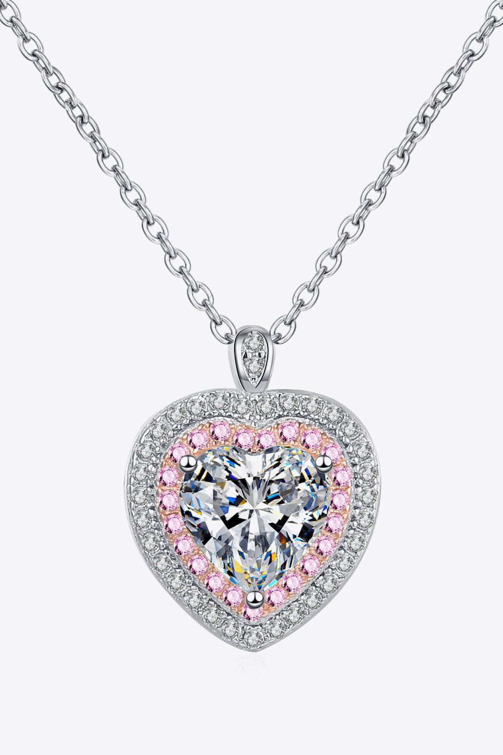 925 Sterling Silver Pink and White Moissanite Heart Pendant Necklace (1 ct. t.w.)