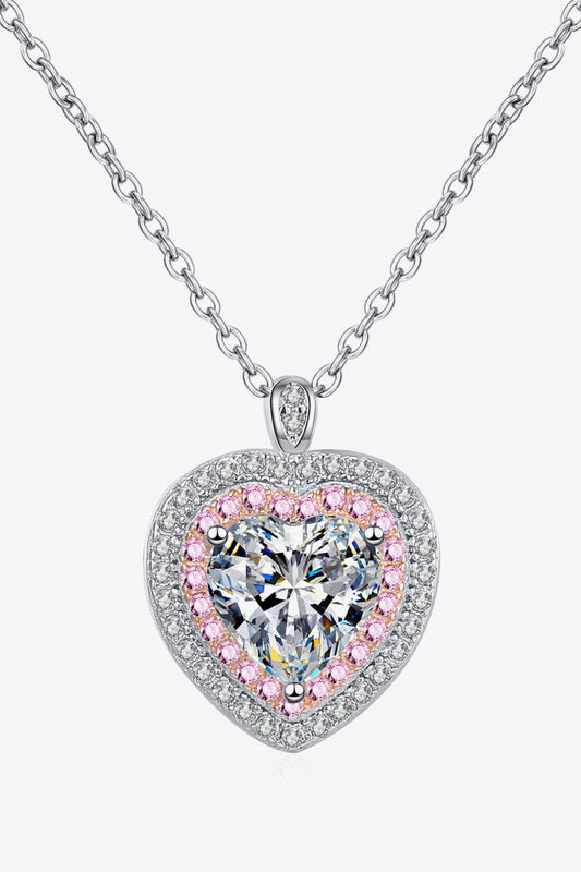 925 Sterling Silver Pink and White Moissanite Heart Pendant Necklace (1 ct. t.w.)