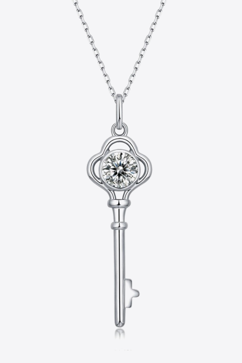 925 Sterling Silver Key Pendant Moissanite Necklace (1 ct. t.w.)