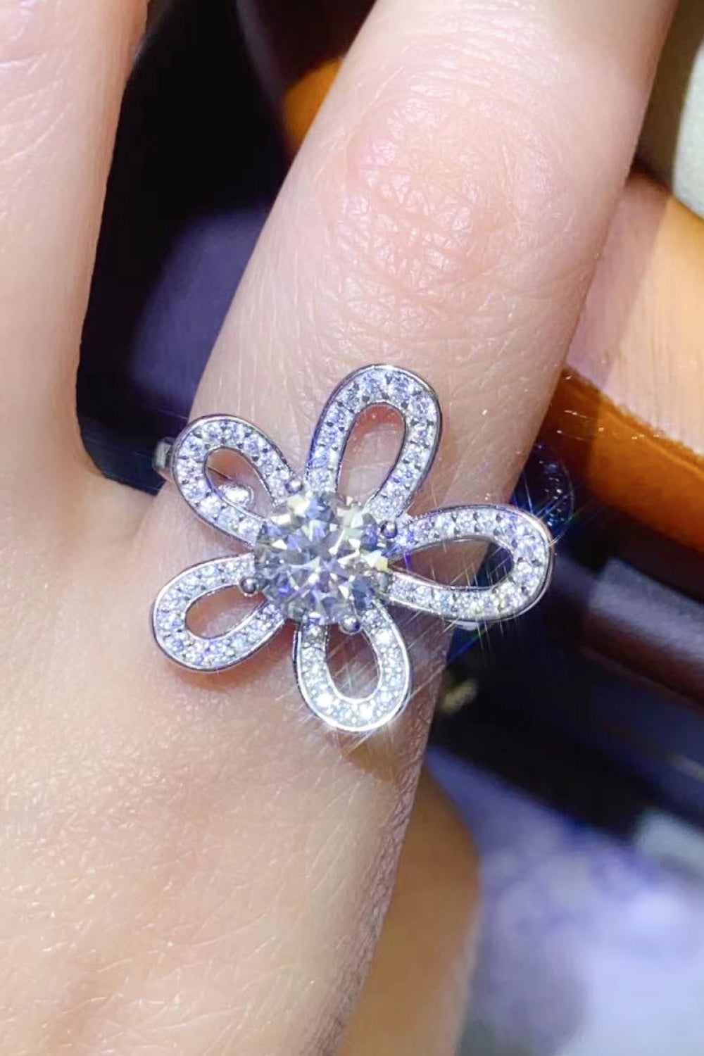 Daisy Petal Crystal Moissanite Flower-Shape Open Ring (1 ct. t.w.)