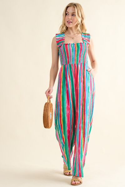 And The Why Full Size Striped Sleeveless Jumpsuit