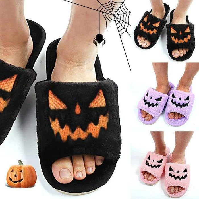 Fuzzy Open Toe Halloween Pumpkin Slippers 🏳 — CHNGLSS