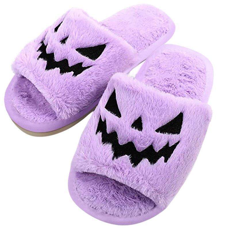 Fuzzy Open Toe Halloween Pumpkin Slippers 🏳 | Slippers | halloween-pumpkin-slippers-open-toe-women-fuzzy-slippers-color-black-720032370