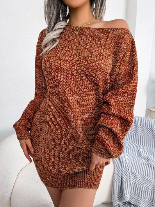 Vestido Suéter - Jaspeado - Cuello Barco - Manga Linterna