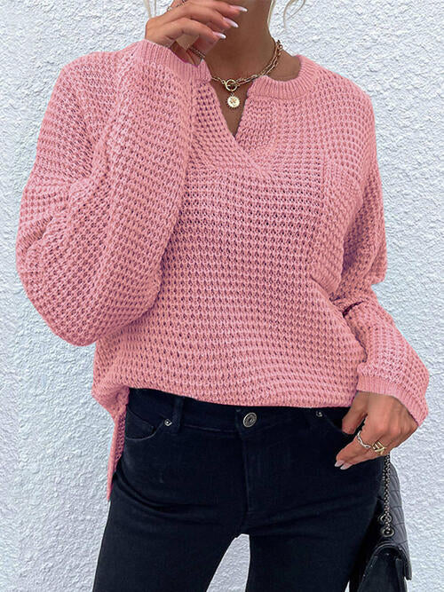 Waffle Knit Long Sleeve Sweater