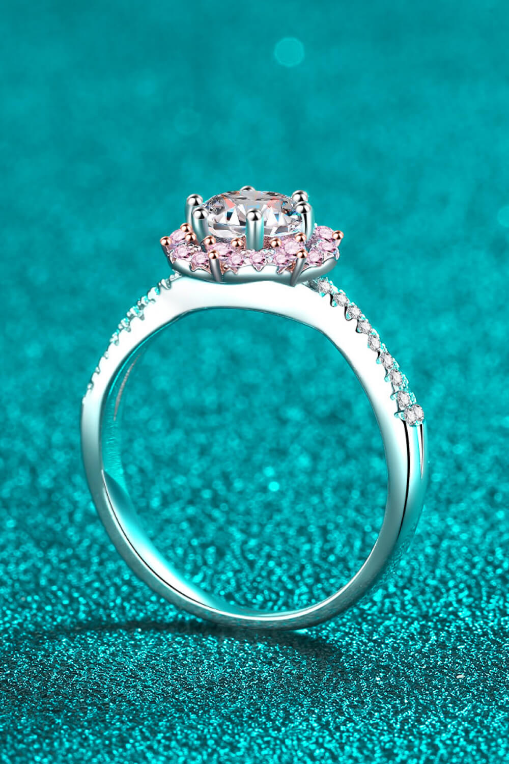 Flower-Shaped Pink and White Moissanite Crisscross Ring (1 ct. t.w.)