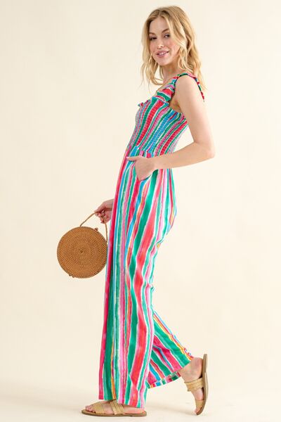 And The Why Full Size Striped Sleeveless Jumpsuit