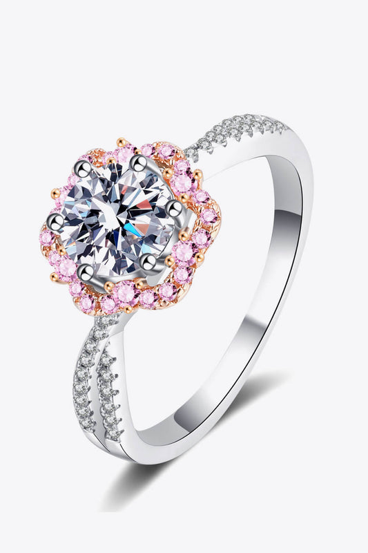 Flower-Shaped Pink and White Moissanite Crisscross Ring (1 ct. t.w.)