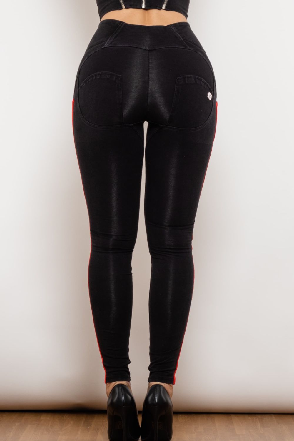 Side Stripe Buttoned Skinny Jeans - Black