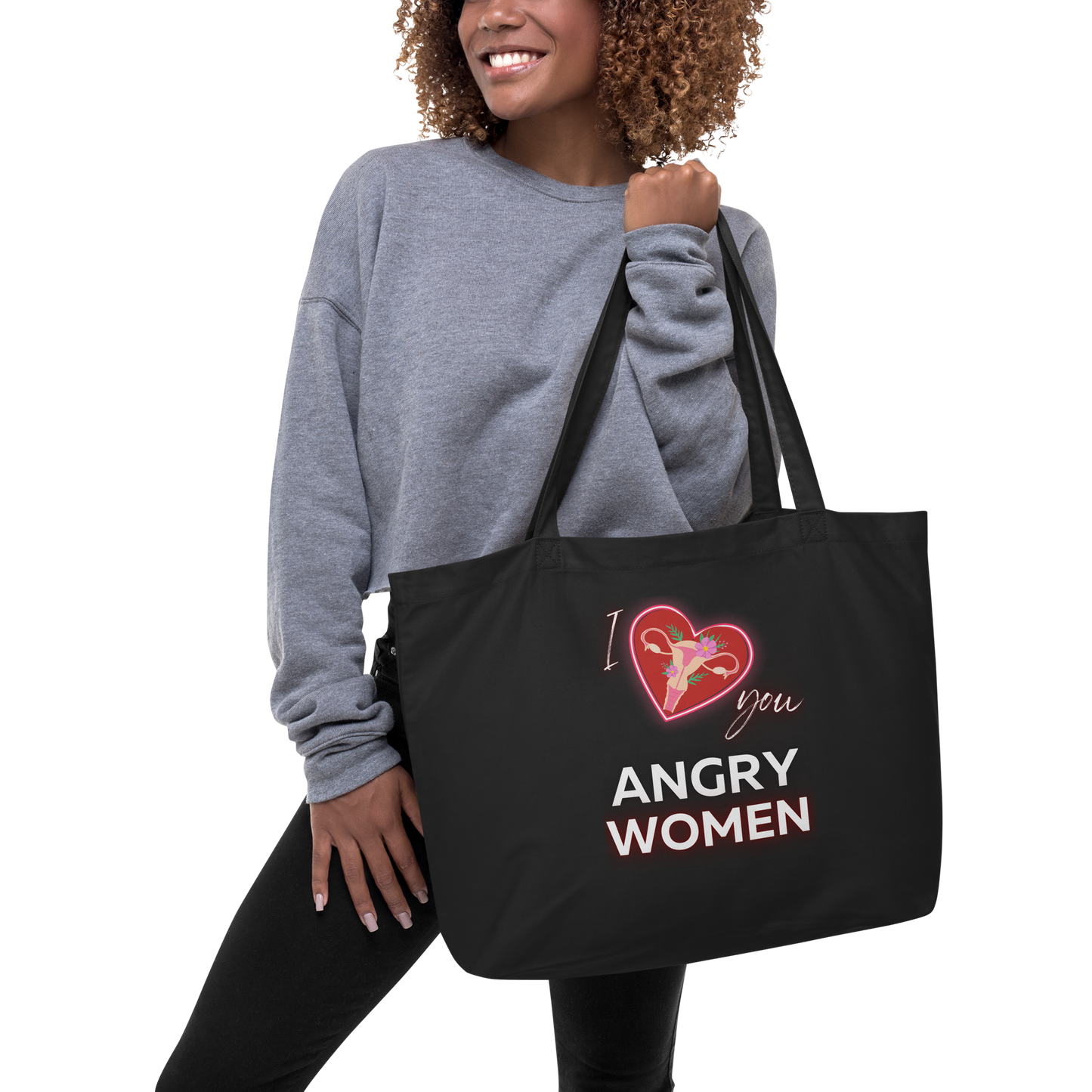 Angry Women Floral Large Organic Tote Bag