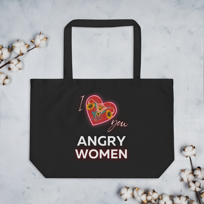 Angry Women Sunflower Large Organic Tote Bag